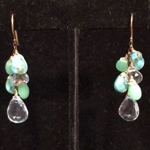 Earrings - 14k YG - Multi Gemstones - 1-3/4” Drop - BOHO
